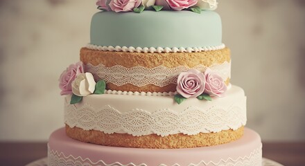 Multi tiered wedding cake decorated