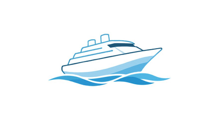 Flat vector single icon of a white cruise ship with blue waves, minimal flat colorful gradient style, isolated on white background