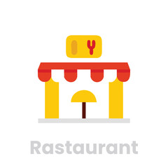 Restaurant icon isolated on white background the icon shows a building with a sign and an umbrella, representing a place to eat and drink
