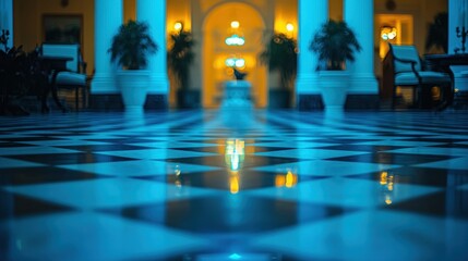 Elegant indoor courtyard at night