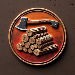 Rustic Axe and Logs within a Circular Frame on a Dark Textured Background