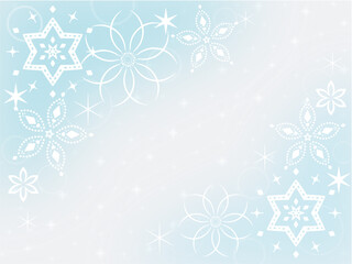 クリスマスフラワー背景　薄水色のコーナーフレーム