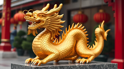 Fototapeta premium golden chinese dragon statue