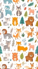 Fototapeta premium Cute woodland animals pattern (1)