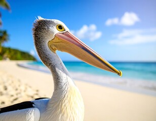 Pelican on a tropical beach