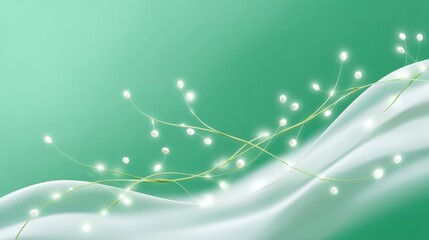 Fototapeta premium Minimal white to mint gradient with glowing data vines, organic-tech nodes, and floating luminous spores, biopunk-inspired futurism