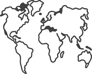 Simple outline world map vector illustration transparent background