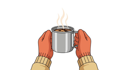 Cozy winter vibes Hands in warm mittens holding a steaming mug of hot beverage, perfect for a chilly day, evoking comfort and relaxation with a warm drink