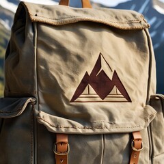 Vintage canvas backpack with iconic mountain logo ready for your next grand outdoor adventure