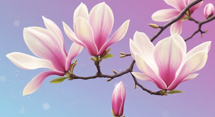 Fototapeta premium 優美なピンク白 マグノリア 花 春の柔らかな光. AI Generated