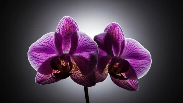 Two elegant purple orchids glowing brightly