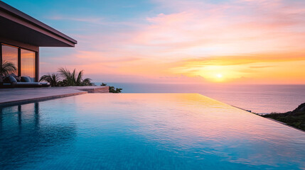 Sunset Over Infinity Pool at Luxury Tropical Villa