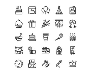 Celebrate joyfully with a festive collection of birthday party icons perfect for invitations and decor