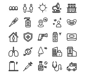 Essential health icons for safety awareness, medical care, and pandemic prevention strategies