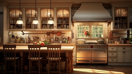 Sun-kissed kitchen ambiance with vintage elements and classic architectural design aesthetic