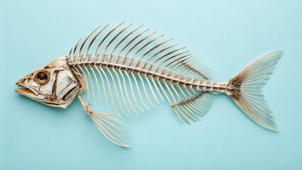 isolated fish skeleton on a blue background