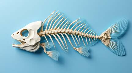 isolated fish skeleton on a blue background