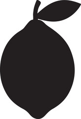 Simple Black Silhouette of a Single Lemon with Leaf