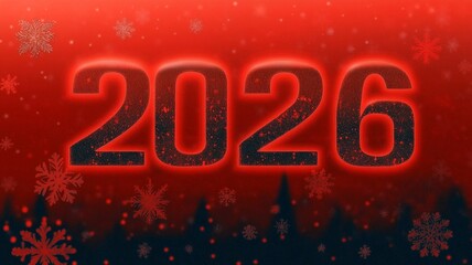 2026 New Year Red Snowflake Background with Modern Number Art for Holiday Greeting Card and Winter Celebration Poster