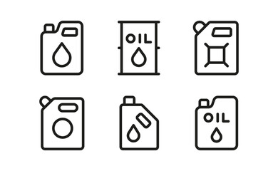 Oil Can and Fuel Container Icons Set  Outline Symbols,Engine Oil, Fuel,