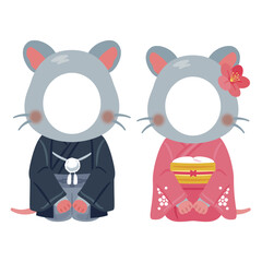 晴れ姿の子年のキャラクター　男女　フォトフレーム