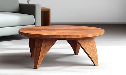 Modern Geometric Wooden Coffee Table with Sculpted Legs in Minimalist Living Room Interior