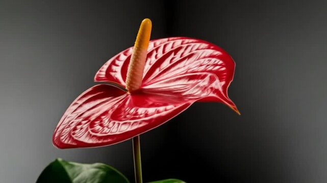 Vivid Anthurium flower against gray backdrop