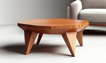Modern Geometric Wooden Coffee Table with Sculpted Legs in Minimalist Living Room Interior