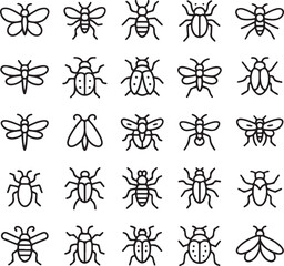 Collection of hand drawn insect silhouettes on white background