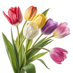 Naklejka premium Colorful tulip bouquet isolated on transparent background