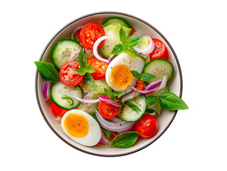Overhead shot of a bowl of fresh salad isolated on transparent background, a healthy and vibrant meal option