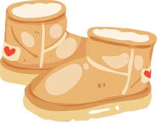 Cozy Winter Boots with Heart Detail, Cute Christmas Footwear Illustration