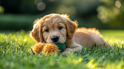 Adorable Golden Retriever Puppy Playing with Toy