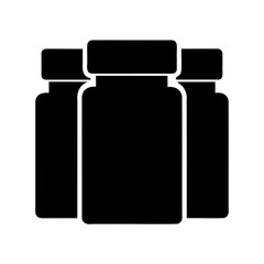 Three black medicine or supplement bottles are arranged in a row