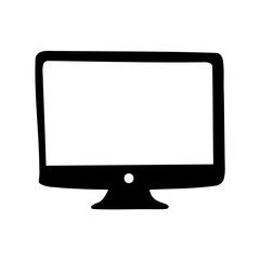 Black and White Flat Screen Monitor Illustration with Stand and Power Button