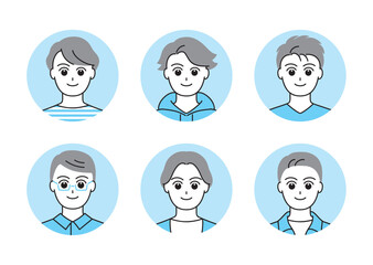 いろいろなタイプの男性の顔アイコンイラストセット