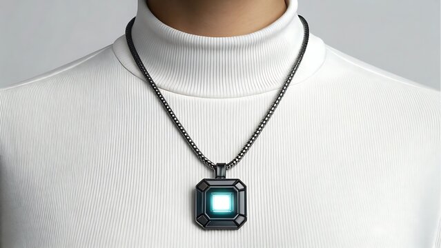 necklace with tiny futuristic ai interface - Powered by Adobe