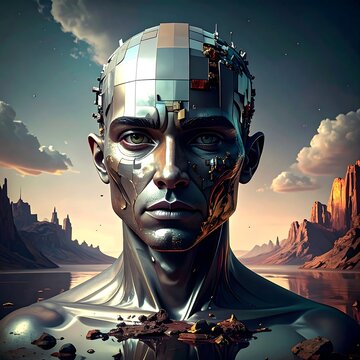 Cybernetic portrait, desert setting
