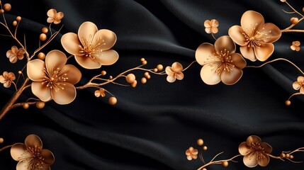 Gold blossoms on dark fabric