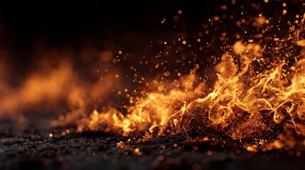 Conceptual abstract background of fire and heat with vibrant flames and dynamic glowing patterns, evoking energy, intensity, warmth, and powerful motion in a dramatic setting
