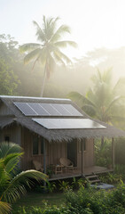 simple house in the countryside with solar panels