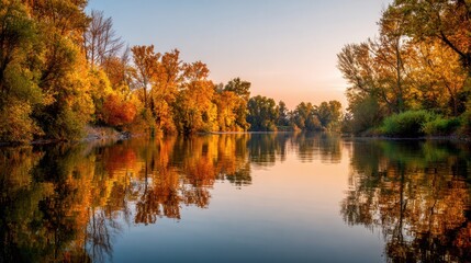 Peak Fall Foliage at Sunrise on a Lake