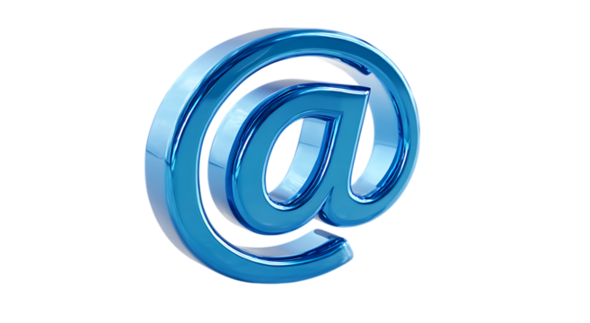 Glossy blue at symbol rendering with subtle lighting effects isolated on transparent background