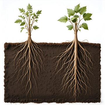 Root systems. Fibrous root system and taproot system.
