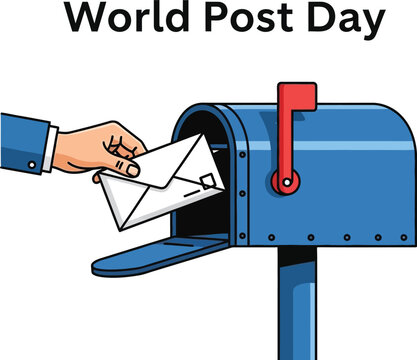 World post day hand putting letter in mailbox