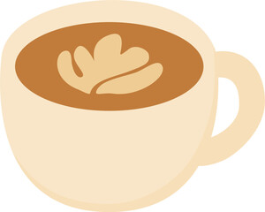 Creamy latte coffee icon with leaf foam art in beige mug for cozy autumn drink