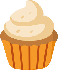 Cupcake icon with creamy swirl frosting in orange wrapper perfect for autumn dessert
