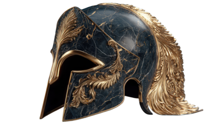Ancient Greek helmet, dark blue, gold details
