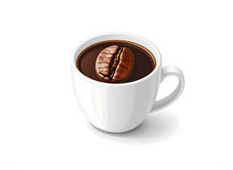 Fototapeta premium Cafe logo with cup and coffee bean icon, isolated PNG
