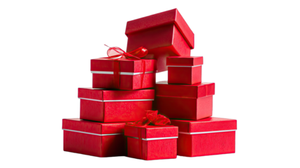 Red gift boxes stacked high